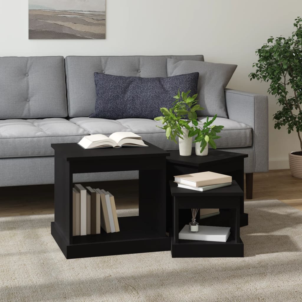 vidaXL Coffee Tables 3 pcs Black Engineered Wood