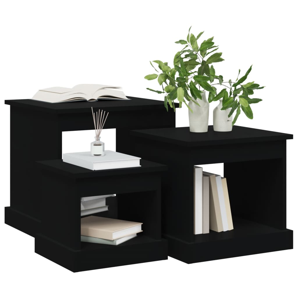 vidaXL Coffee Tables 3 pcs Black Engineered Wood