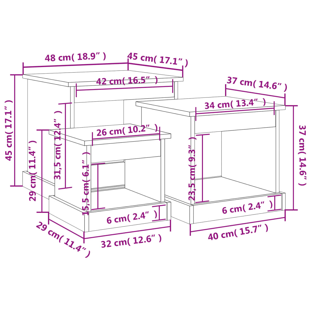 vidaXL Coffee Tables 3 pcs Black Engineered Wood