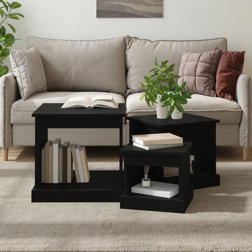 vidaXL Coffee Tables 3 pcs Black Engineered Wood