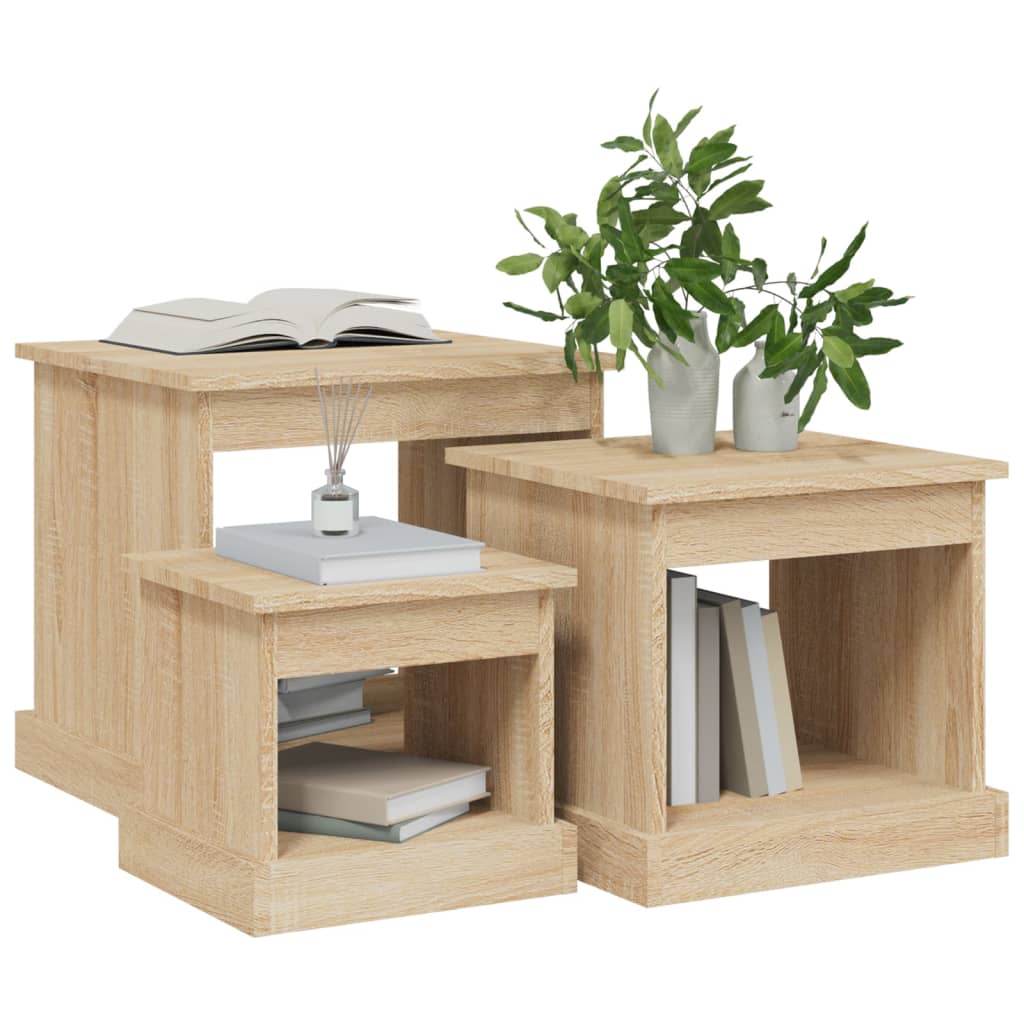 vidaXL Coffee Tables 3 pcs Sonoma Oak Engineered Wood