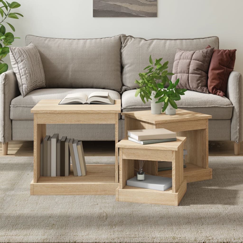 vidaXL Coffee Tables 3 pcs Sonoma Oak Engineered Wood