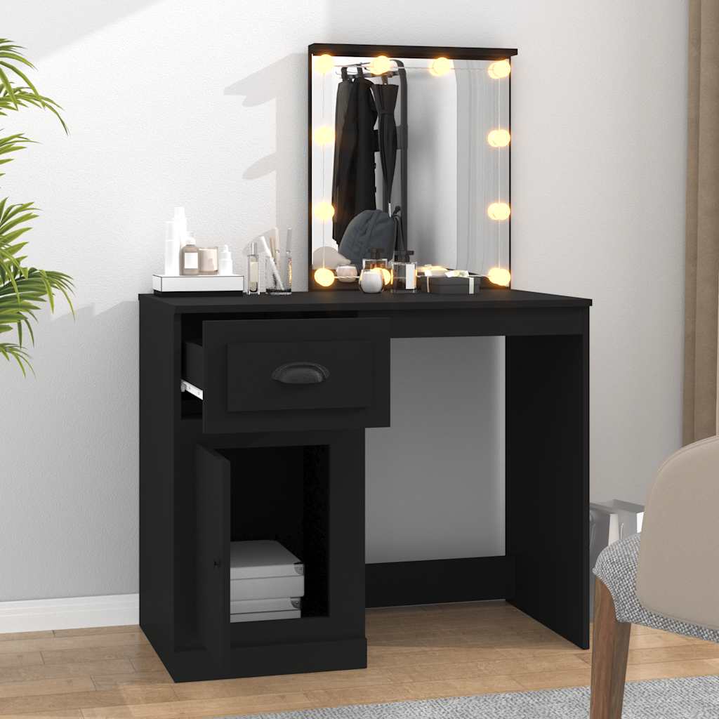 vidaXL Dressing Table with LED Black 90x50x132,5 cm Engineered Wood