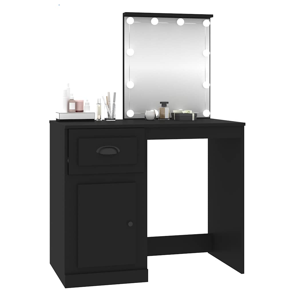 vidaXL Dressing Table with LED Black 90x50x132,5 cm Engineered Wood