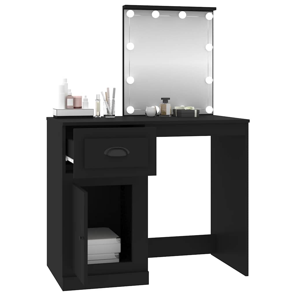 vidaXL Dressing Table with LED Black 90x50x132,5 cm Engineered Wood