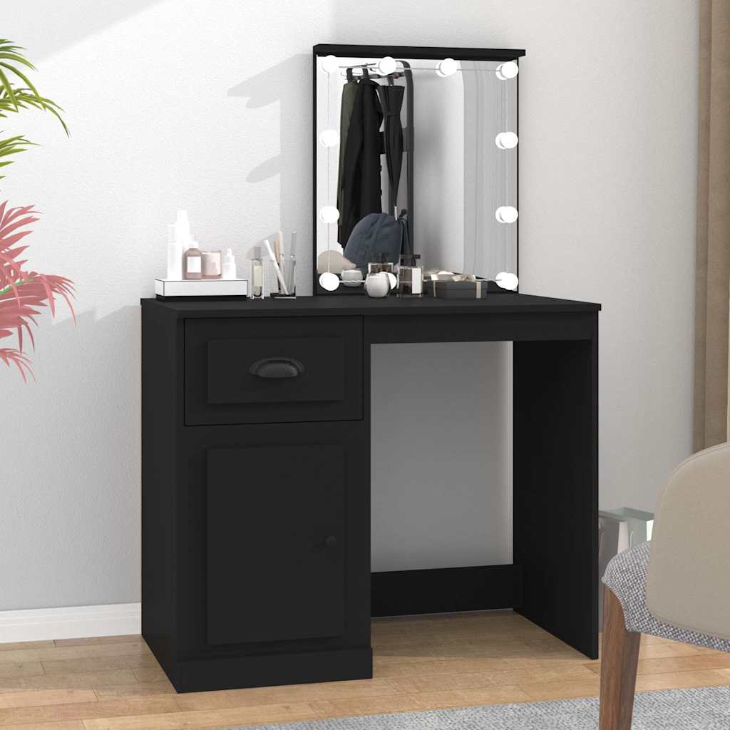 vidaXL Dressing Table with LED Black 90x50x132,5 cm Engineered Wood