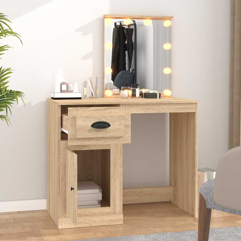 vidaXL Dressing Table with LED Sonoma Oak 90x50x132.5 cm Engineered Wood