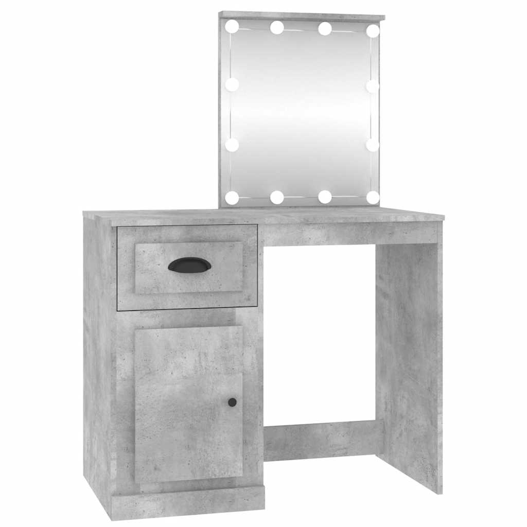 vidaXL Dressing Table with LED Concrete Grey 90x50x132,5 cm Engineered Wood