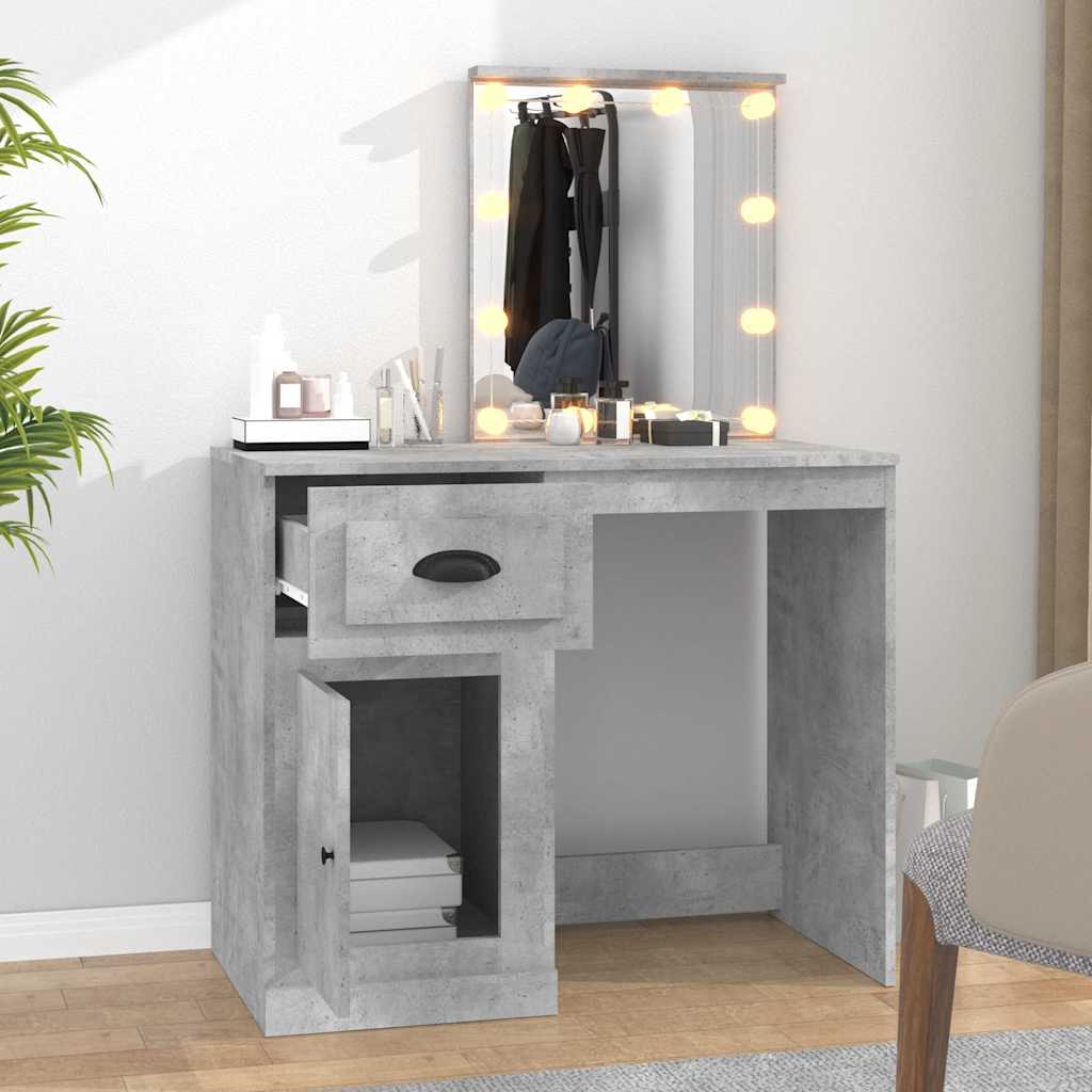 vidaXL Dressing Table with LED Concrete Grey 90x50x132,5 cm Engineered Wood