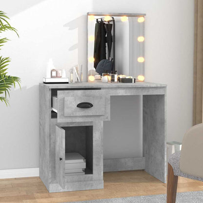 vidaXL Dressing Table with LED Concrete Grey 90x50x132,5 cm Engineered Wood