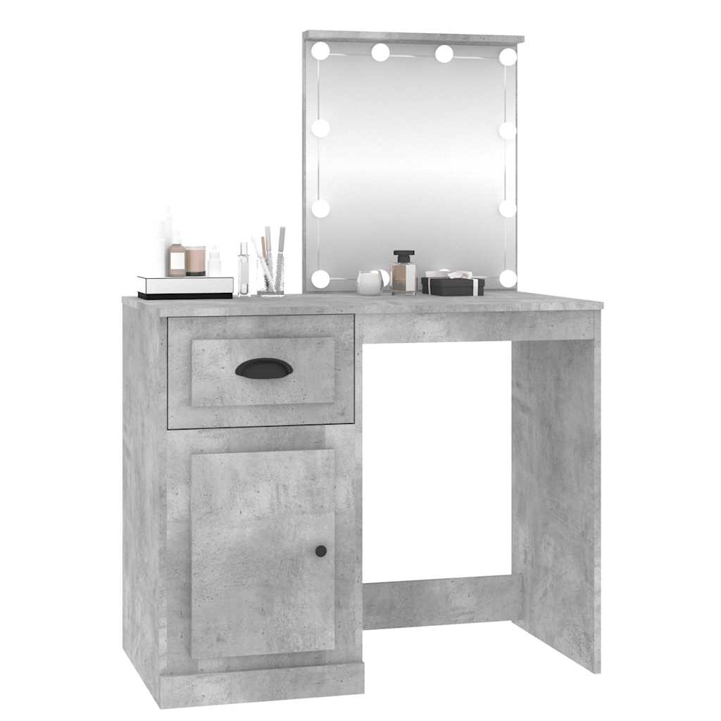 vidaXL Dressing Table with LED Concrete Grey 90x50x132,5 cm Engineered Wood