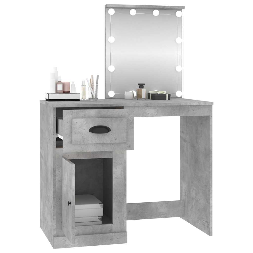 vidaXL Dressing Table with LED Concrete Grey 90x50x132,5 cm Engineered Wood