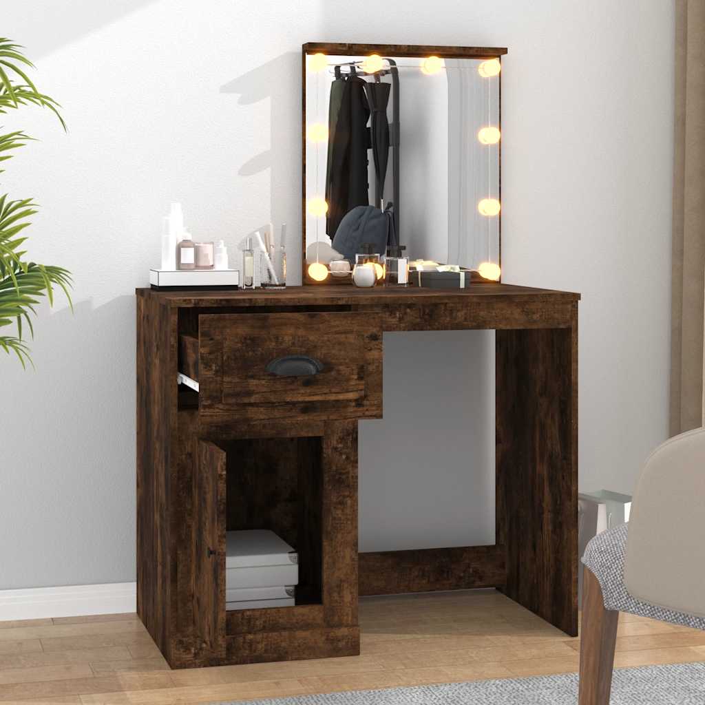 vidaXL Dressing Table with LED Smoked Oak 90x50x132.5 cm