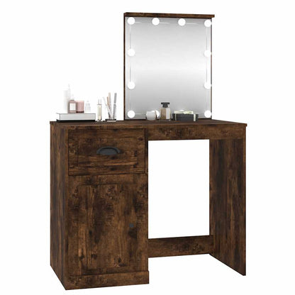 vidaXL Dressing Table with LED Smoked Oak 90x50x132.5 cm