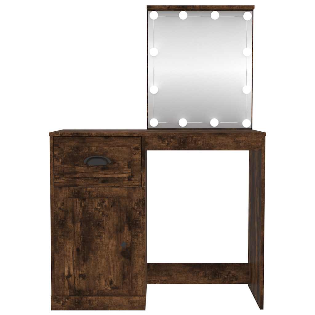 vidaXL Dressing Table with LED Smoked Oak 90x50x132.5 cm