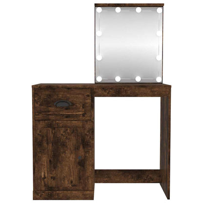 vidaXL Dressing Table with LED Smoked Oak 90x50x132.5 cm