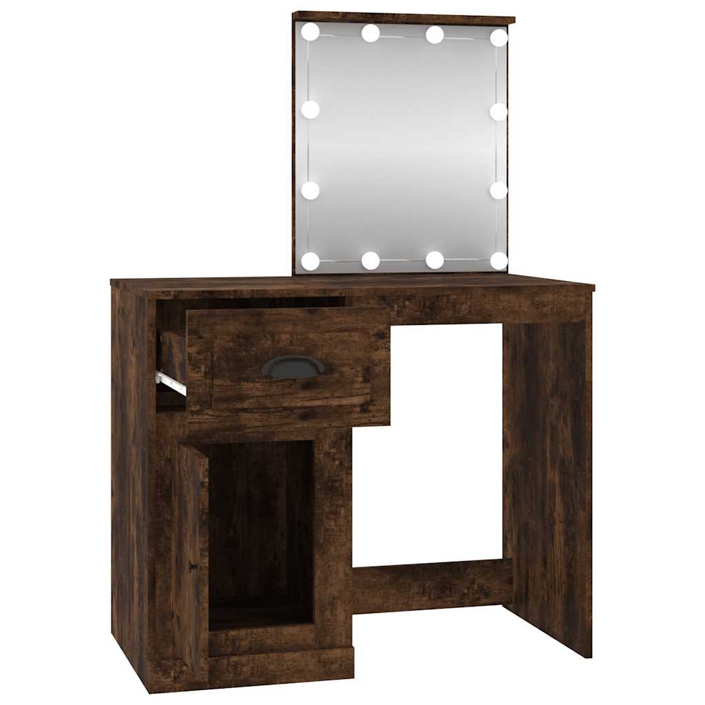 vidaXL Dressing Table with LED Smoked Oak 90x50x132.5 cm
