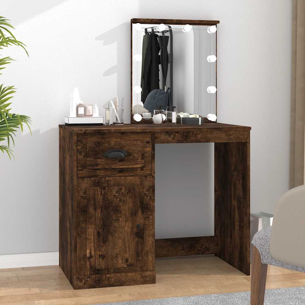 vidaXL Dressing Table with LED Smoked Oak 90x50x132.5 cm