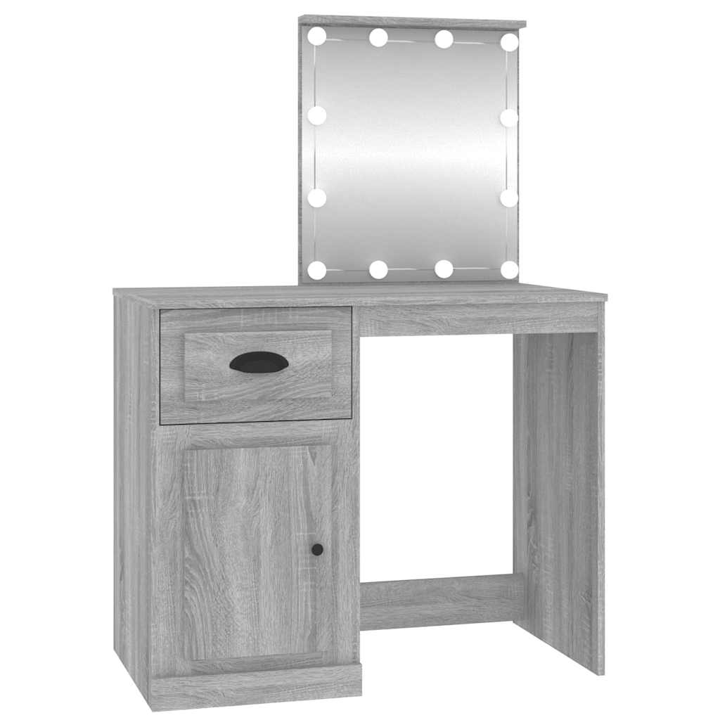 vidaXL Dressing Table with LED Grey Sonoma 90x50x132.5 cm