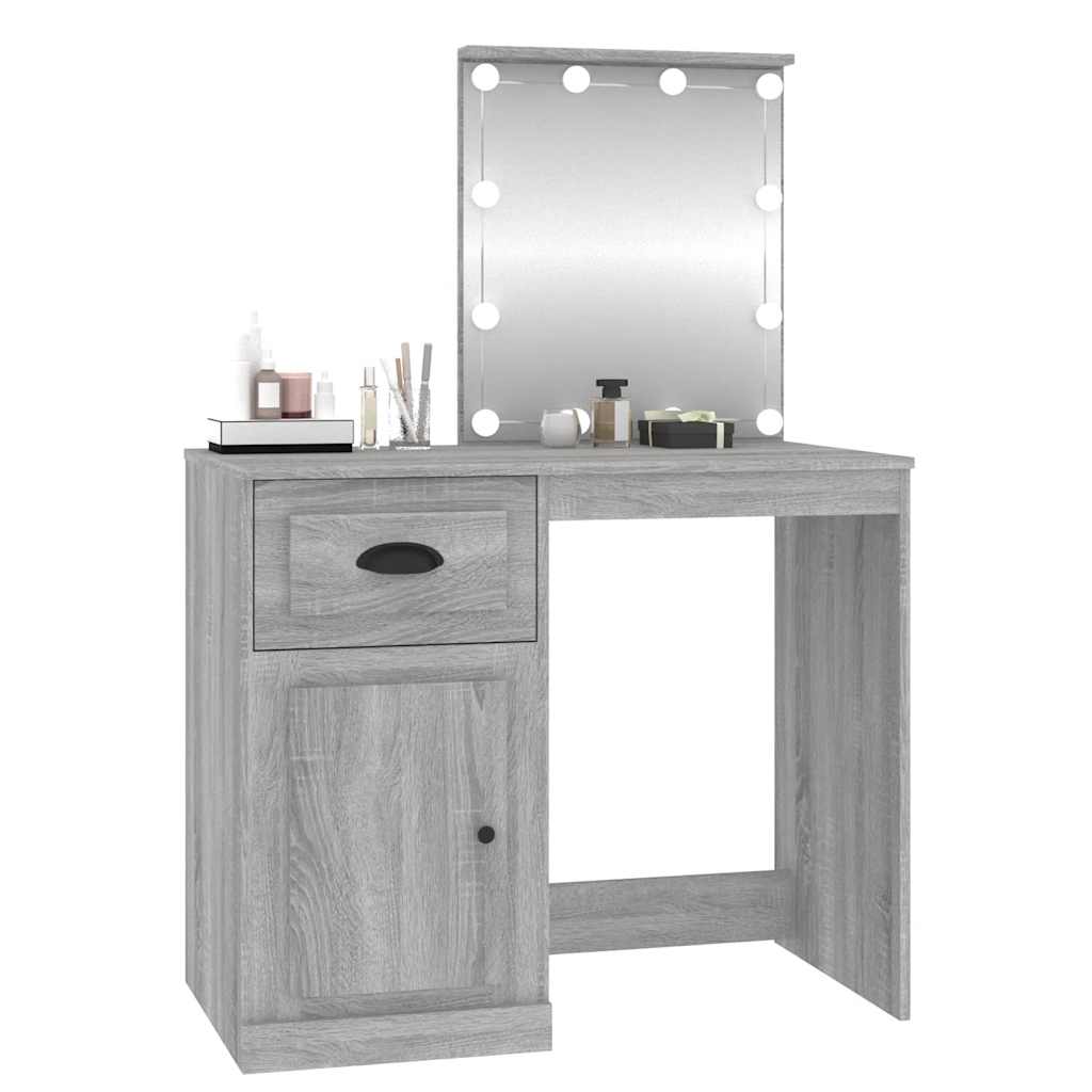 vidaXL Dressing Table with LED Grey Sonoma 90x50x132.5 cm