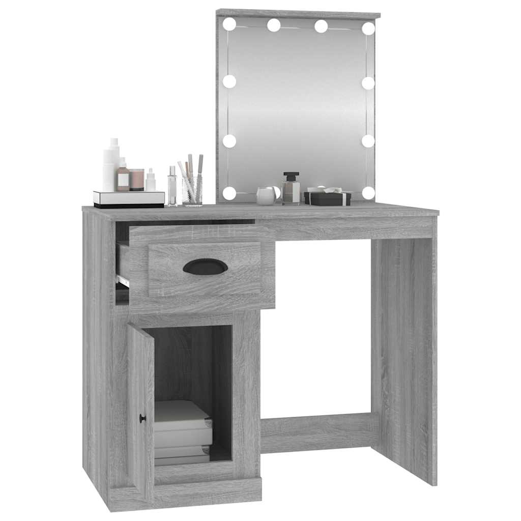 vidaXL Dressing Table with LED Grey Sonoma 90x50x132.5 cm