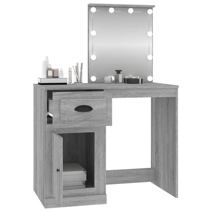 vidaXL Dressing Table with LED Grey Sonoma 90x50x132.5 cm