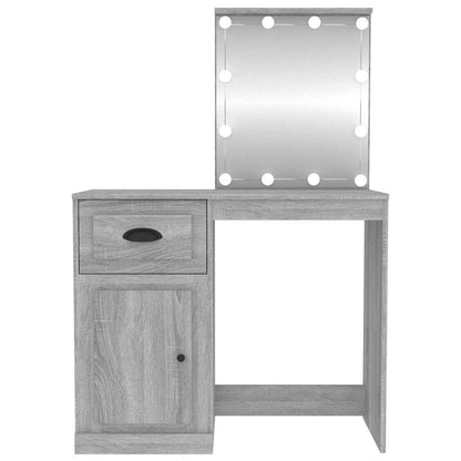 vidaXL Dressing Table with LED Grey Sonoma 90x50x132.5 cm