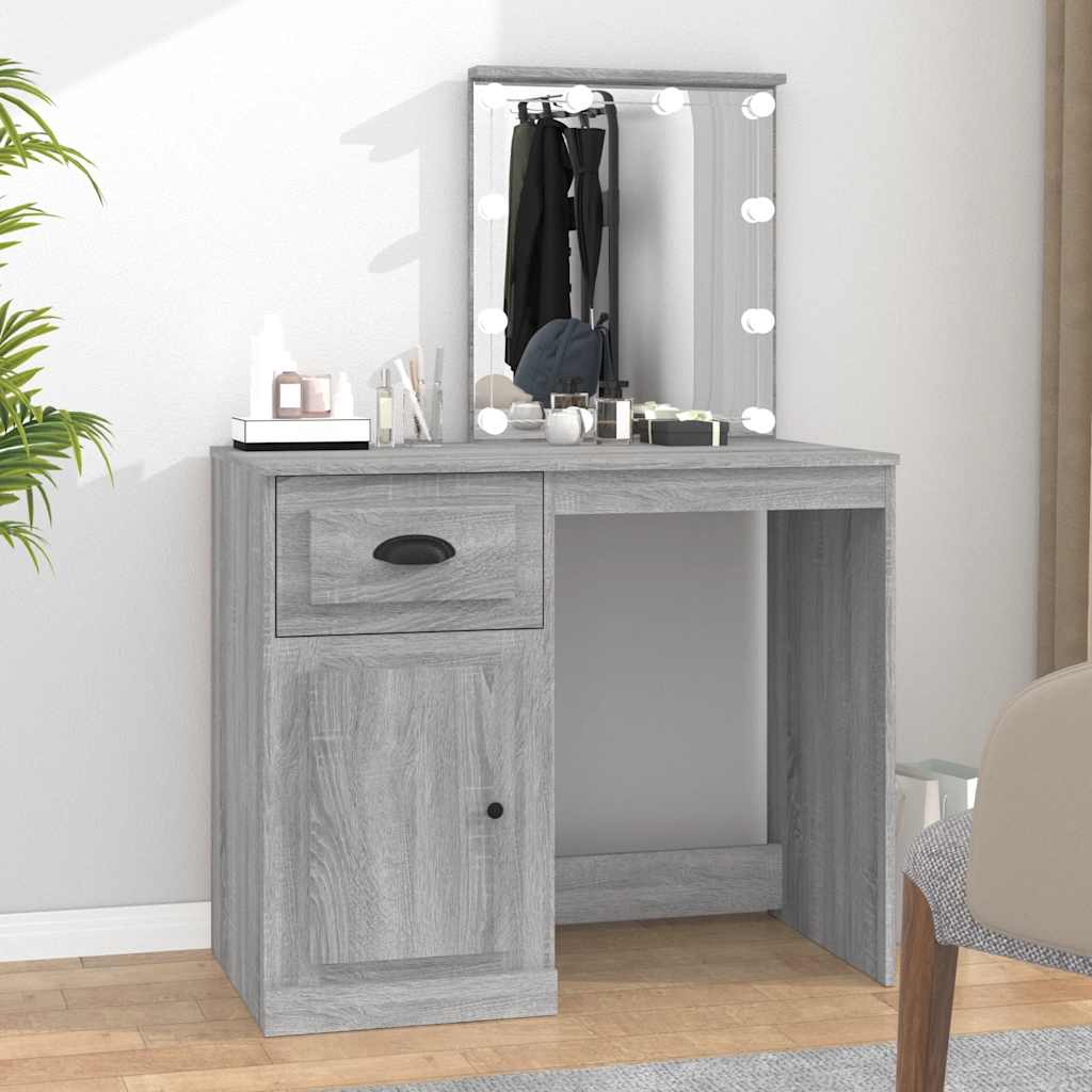 vidaXL Dressing Table with LED Grey Sonona 90x50x132.5 cm Engineered Wood