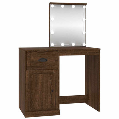 vidaXL Dressing Table with LED Brown Oak 90x50x132.5cm Engineered Wood