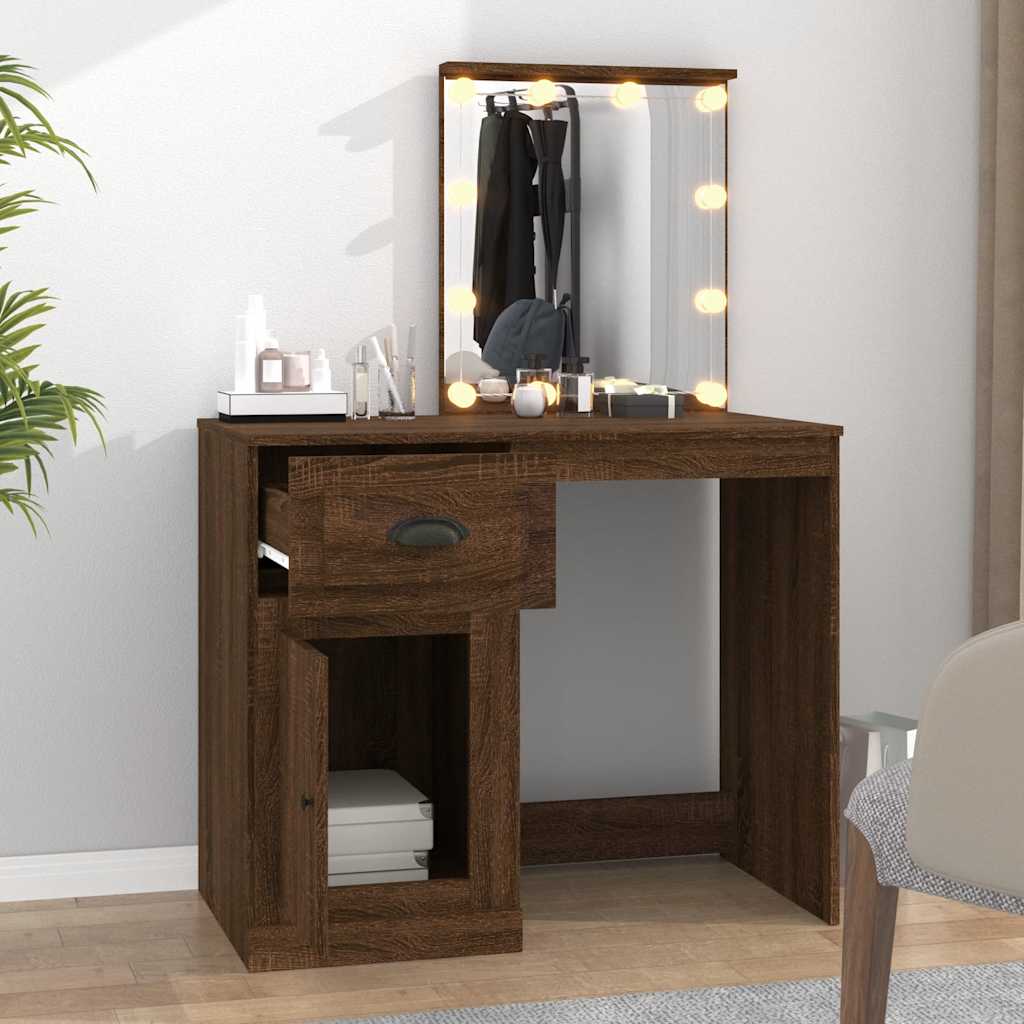vidaXL Dressing Table with LED Brown Oak 90x50x132.5cm Engineered Wood