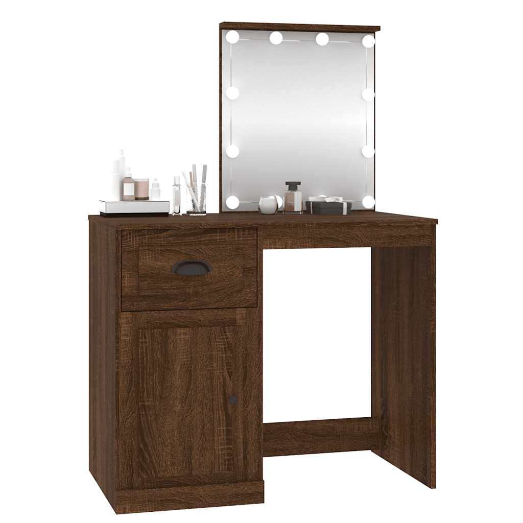 vidaXL Dressing Table with LED Brown Oak 90x50x132.5cm Engineered Wood