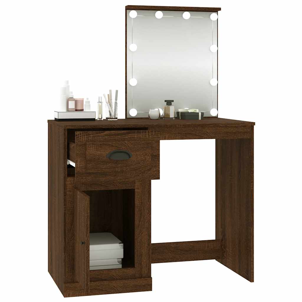 vidaXL Dressing Table with LED Brown Oak 90x50x132.5cm Engineered Wood