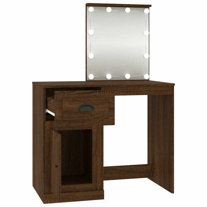 vidaXL Dressing Table with LED Brown Oak 90x50x132.5cm Engineered Wood