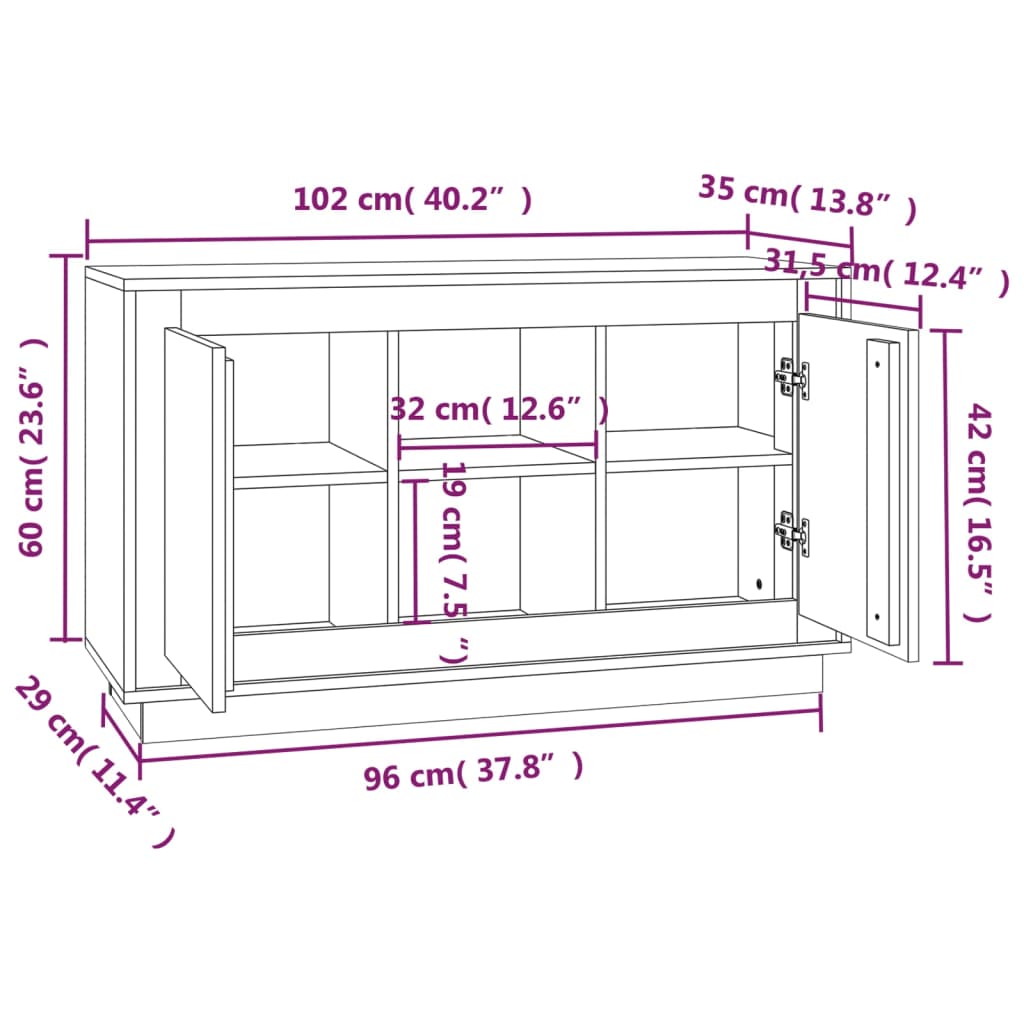 vidaXL Sideboard Brown Oak 102x35x60 cm Engineered Wood