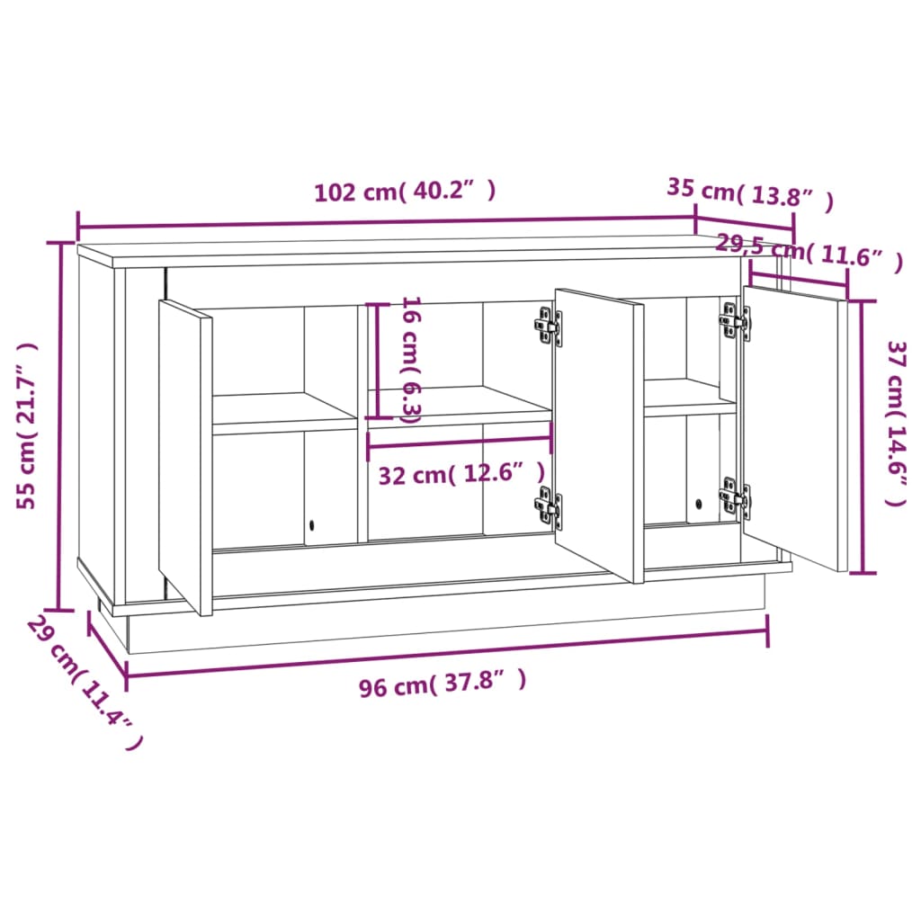 vidaXL Sideboard Smoked Oak 102x35x55 cm Engineered Wood