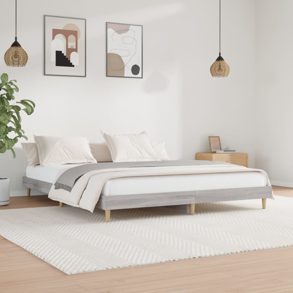 vidaXL Bed Frame without Mattress Grey Sonoma 200x200 cm Engineered Wood
