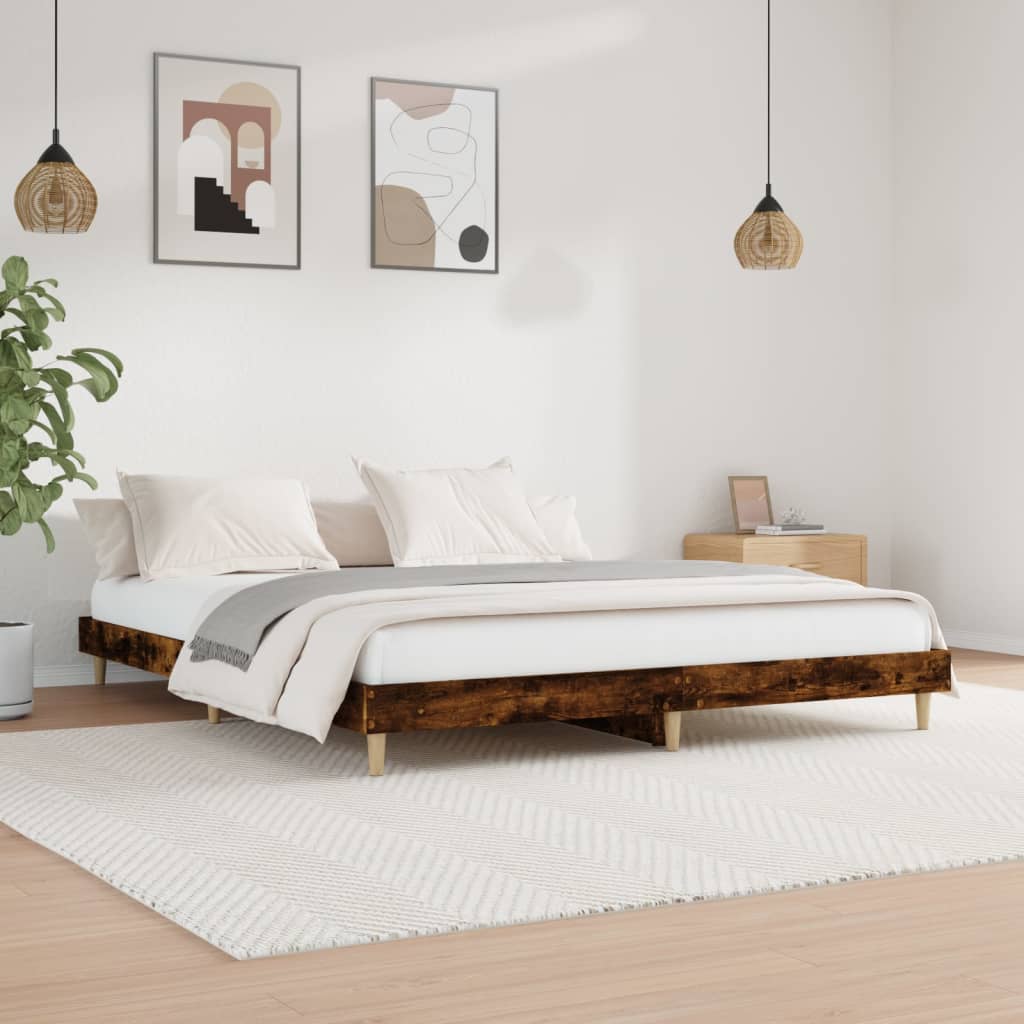 vidaXL Bed Frame without Mattress Smoked Oak 140x200 cm Engineered Wood