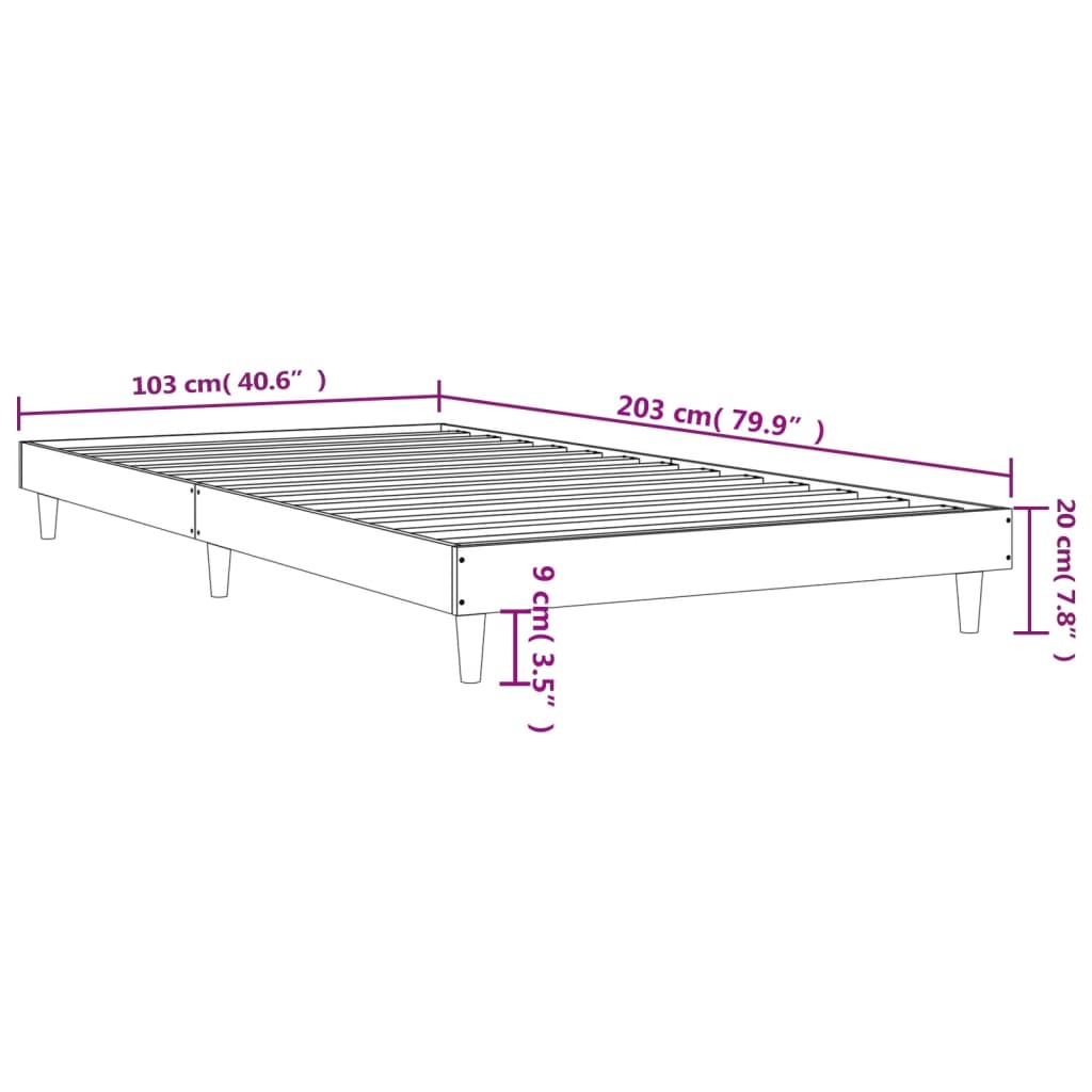 vidaXL Bed Frame without Mattress Smoked Oak 100x200 cm Engineered Wood