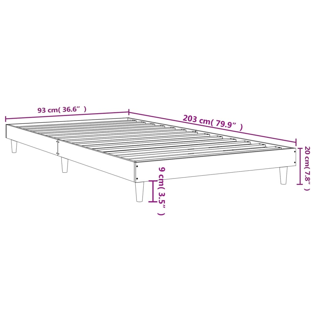 vidaXL Bed Frame without Mattress Smoked Oak 90x200 cm Engineered Wood