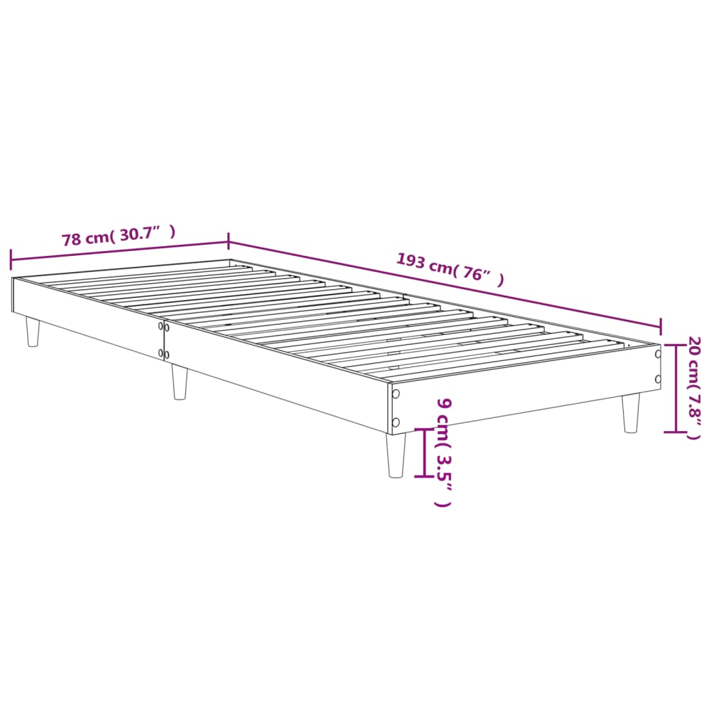 vidaXL Bed Frame without Mattress Smoked Oak 75x190 cm Engineered Wood