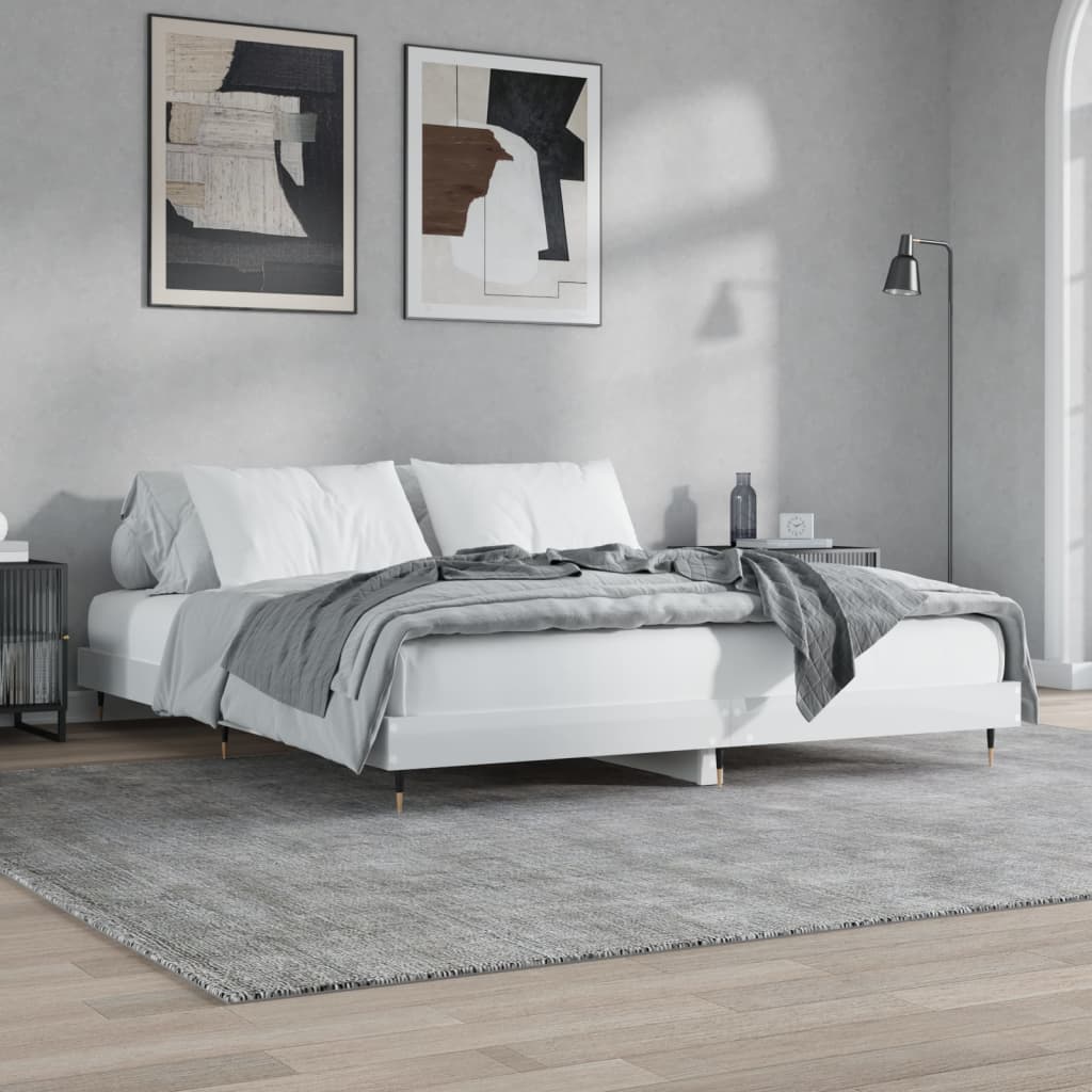vidaXL Bed Frame without Mattress High Gloss White 160x200 cm