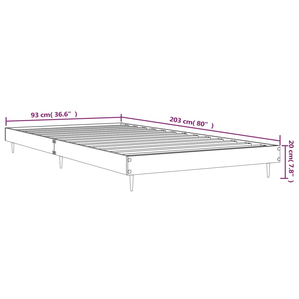 vidaXL Bed Frame without Mattress Grey Sonoma 90x200 cm Engineered Wood
