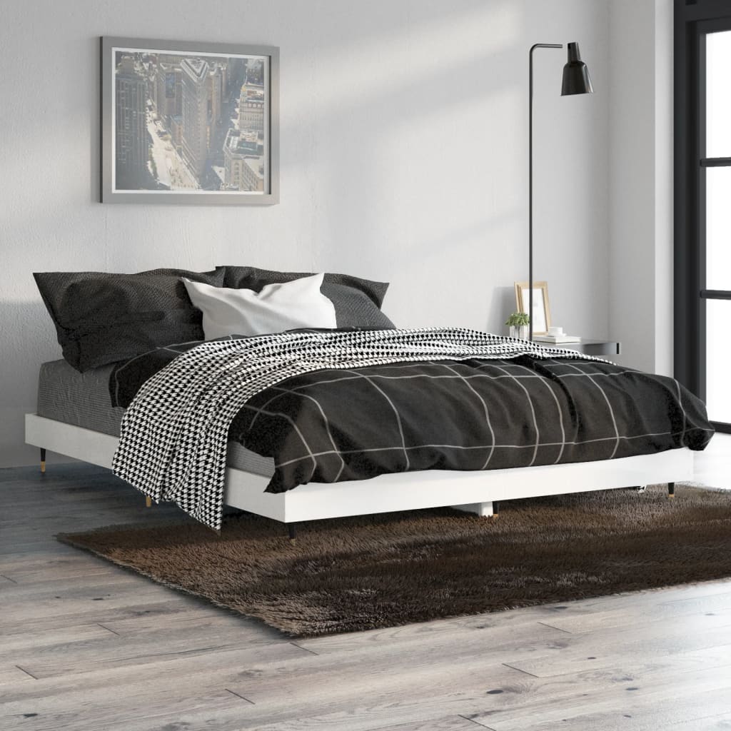 vidaXL Bed Frame without Mattress High Gloss White 140x190 cm