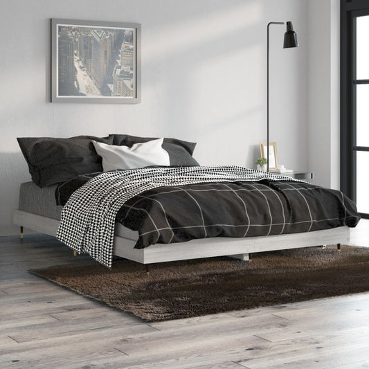 vidaXL Bed Frame without Mattress Grey Sonoma 135x190 cm Double Engineered Wood
