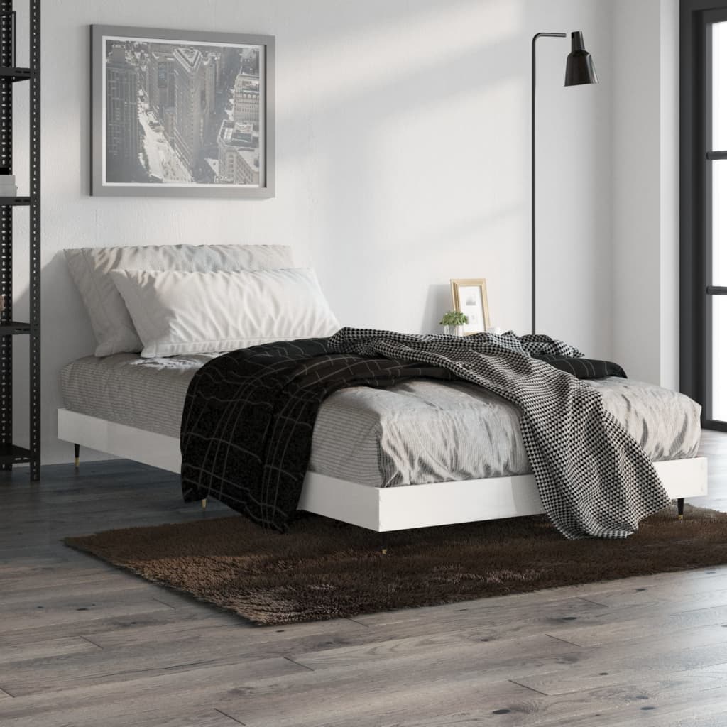 vidaXL Bed Frame without Mattress High Gloss White 90x190 cm Single