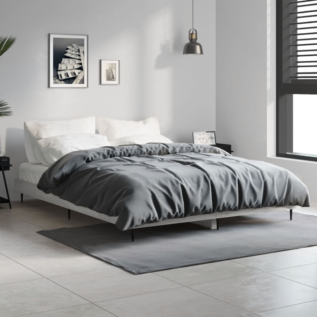 vidaXL Bed Frame without Mattress Grey Sonoma 135x190 cm Double Engineered Wood