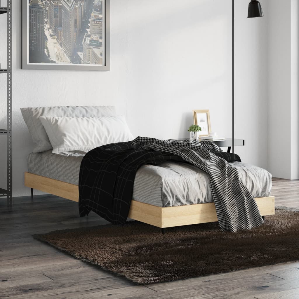 vidaXL Bed Frame without Mattress Sonoma Oak 75x190 cm Small Single Engineered Wood