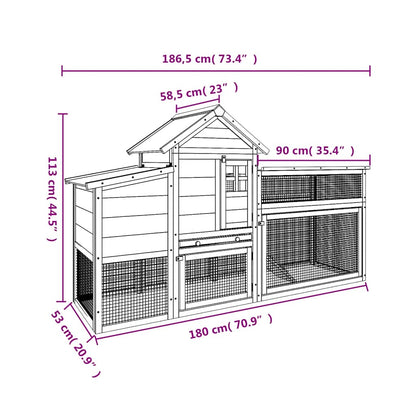 vidaXL Chicken Coop Mocha 186,5x58,5x113 cm Solid Wood Pine