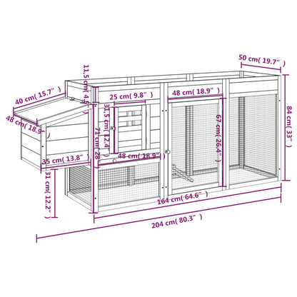 vidaXL Chicken Coop Grey 204x50x84 cm Solid Wood Pine