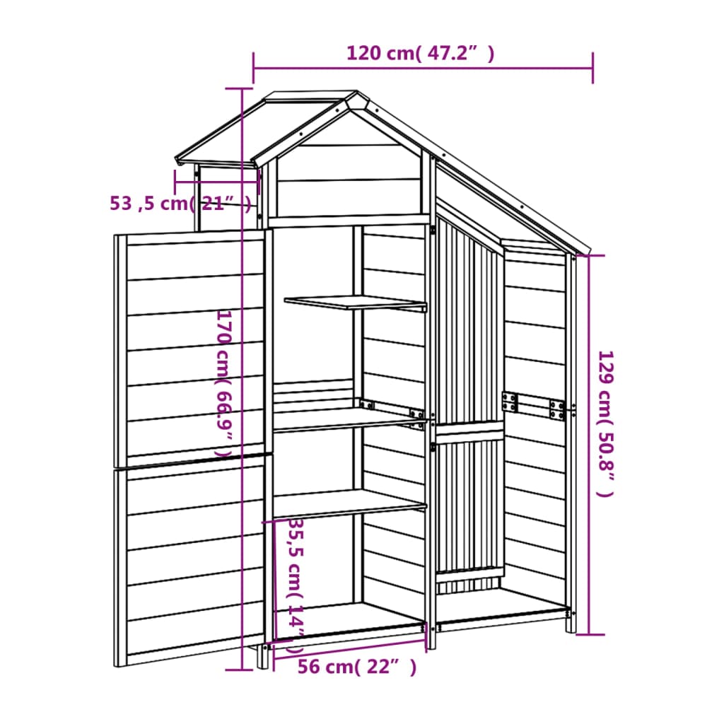 vidaXL Garden Tool Shed Mocha 120x53,5x170 cm Solid Wood Pine